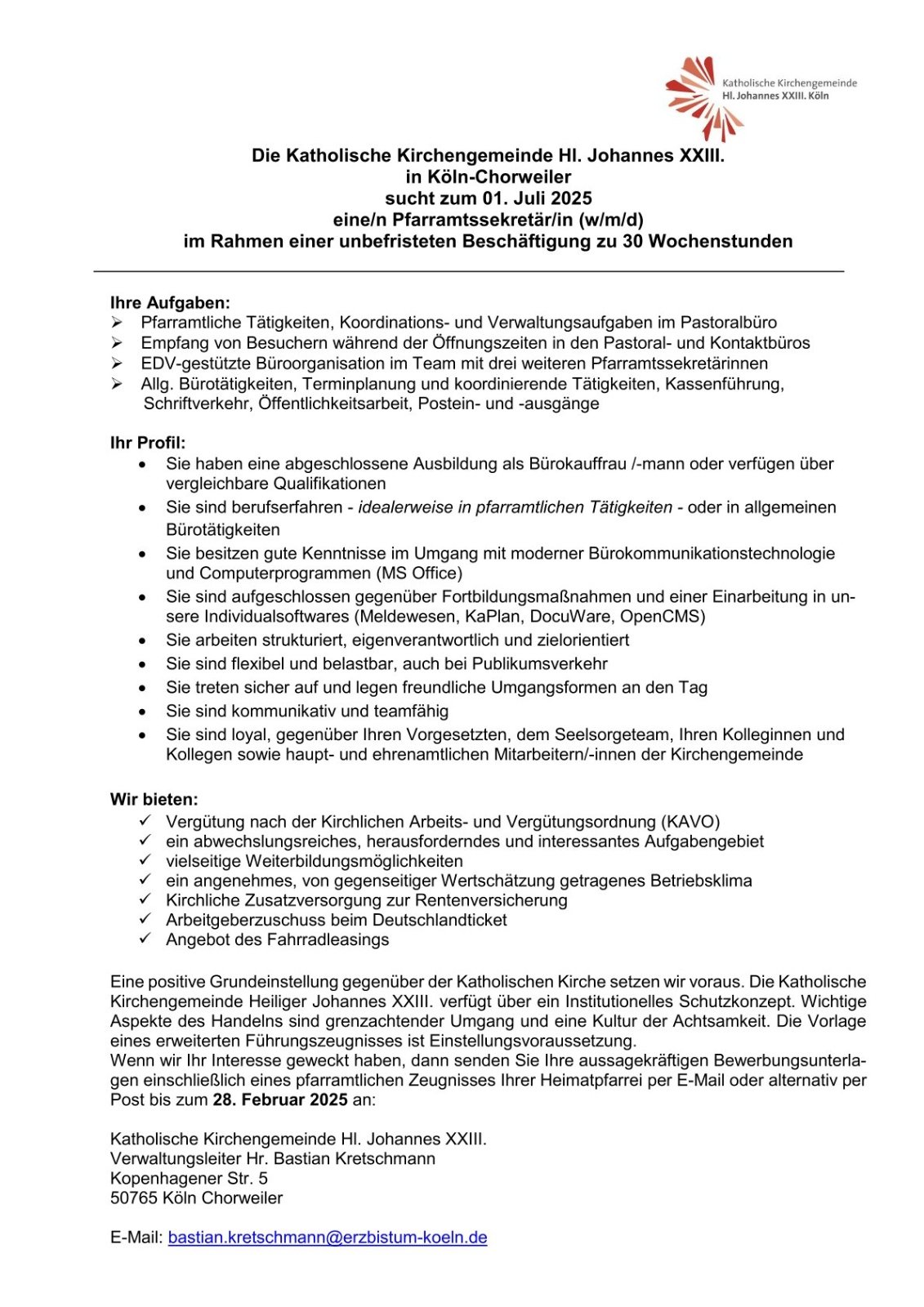25_02_05 Ausschreibung Pfarramtssekretariat