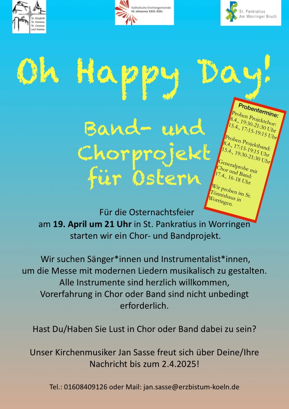 Oh Happy Day!  Band- und Chorprojekt  für Ostern_Plakat