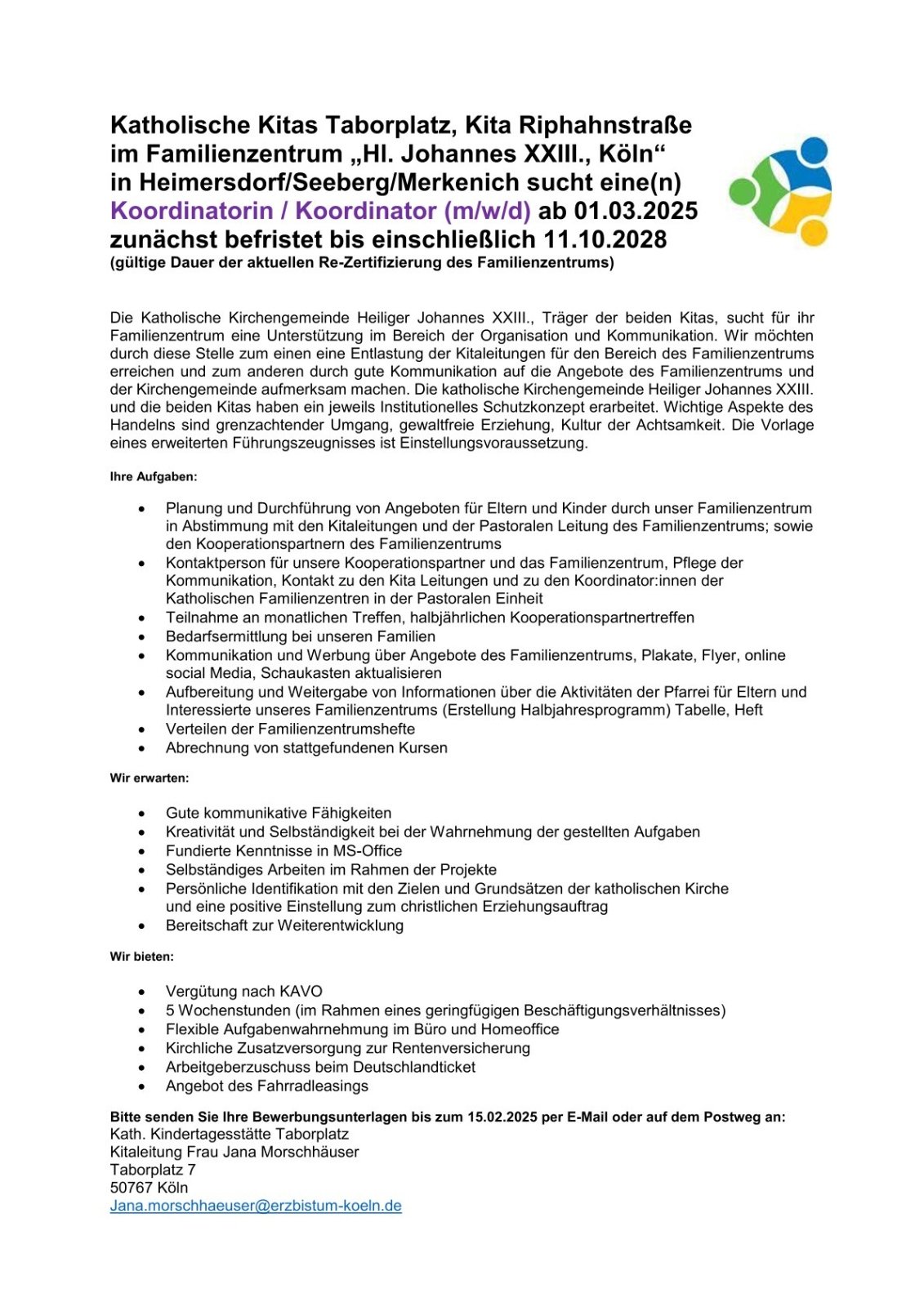 Stellenanzeige Koordination Familienzentrum JO23 - (30.1.25AG)